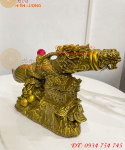 Biểu trưng bút thư pháp hoa văn rồng cuộn bằng đồng dài 30cm