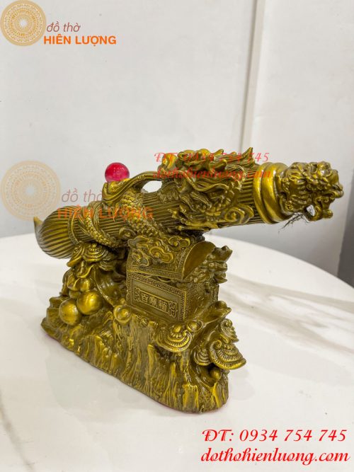 Biểu trưng bút thư pháp hoa văn rồng cuộn bằng đồng dài 30cm