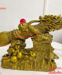 Biểu trưng bút thư pháp hoa văn rồng cuộn bằng đồng dài 30cm