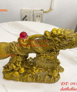Biểu trưng bút thư pháp hoa văn rồng cuộn bằng đồng dài 30cm