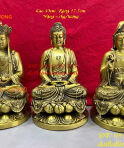 Bộ Sa Bà Tam Thánh Phật Cao 30cm Bằng Đồng Vàng