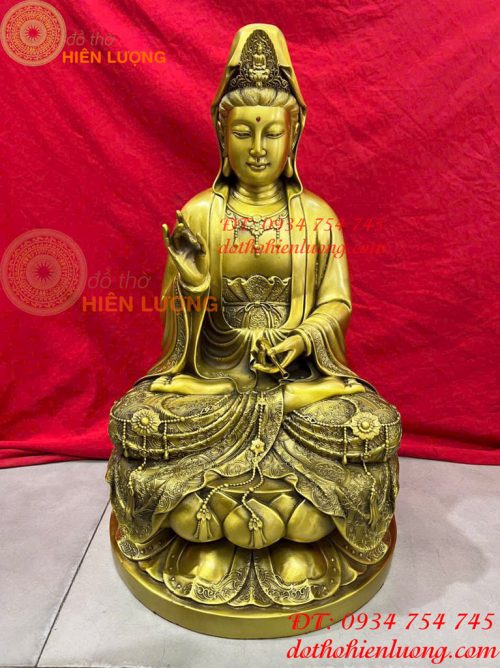 Tượng Phật Bà Quan Âm Cao 30cm Bằng Đồng Vàng
