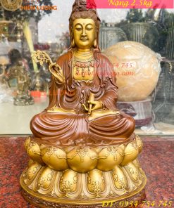 Bộ tượng phật ta bà tam thánh bằng đồng áo nâu cao 30cm, nặng 7,5kg