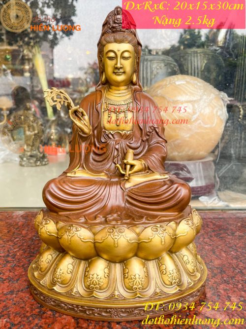 Bộ tượng phật ta bà tam thánh bằng đồng áo nâu cao 30cm, nặng 7,5kg