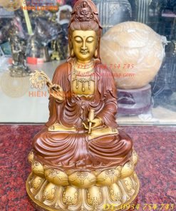 Bộ tượng phật ta bà tam thánh bằng đồng áo nâu cao 30cm, nặng 7,5kg