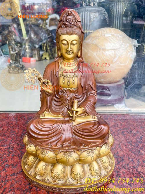 Bộ tượng phật ta bà tam thánh bằng đồng áo nâu cao 30cm, nặng 7,5kg