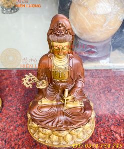 Bộ tượng phật ta bà tam thánh bằng đồng áo nâu cao 30cm, nặng 7,5kg