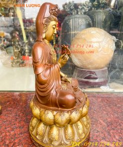 Bộ tượng phật ta bà tam thánh bằng đồng áo nâu cao 30cm, nặng 7,5kg