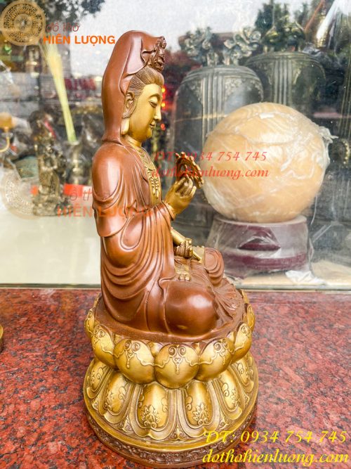 Bộ tượng phật ta bà tam thánh bằng đồng áo nâu cao 30cm, nặng 7,5kg