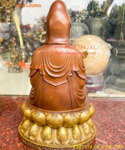 Bộ tượng phật ta bà tam thánh bằng đồng áo nâu cao 30cm, nặng 7,5kg