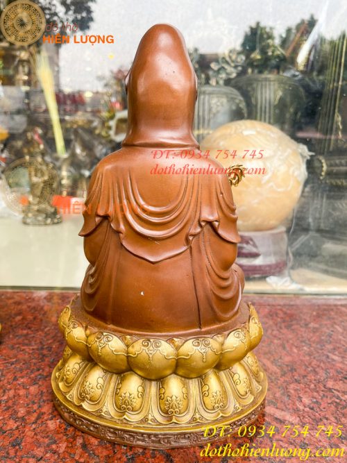 Bộ tượng phật ta bà tam thánh bằng đồng áo nâu cao 30cm, nặng 7,5kg