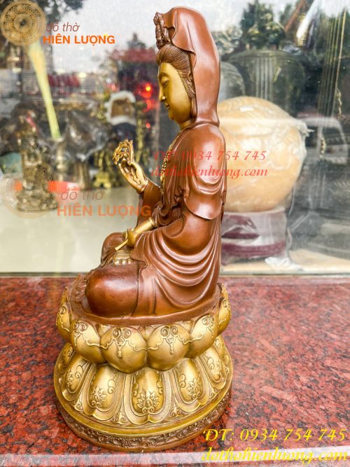 Bộ tượng phật ta bà tam thánh bằng đồng áo nâu cao 30cm, nặng 7,5kg