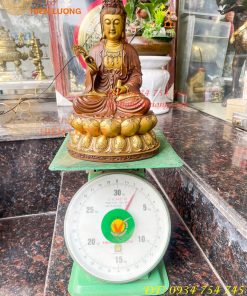 Bộ tượng phật ta bà tam thánh bằng đồng áo nâu cao 30cm, nặng 7,5kg