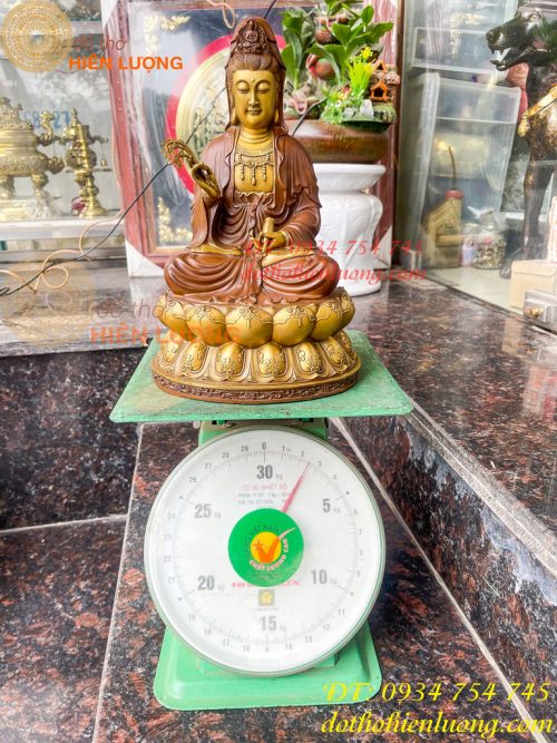 Bộ tượng phật ta bà tam thánh bằng đồng áo nâu cao 30cm, nặng 7,5kg