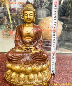 Bộ tượng phật ta bà tam thánh bằng đồng áo nâu cao 30cm, nặng 7,5kg