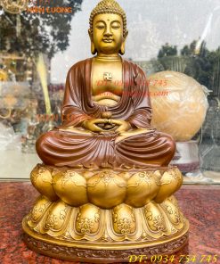 Bộ tượng phật ta bà tam thánh bằng đồng áo nâu cao 30cm, nặng 7,5kg