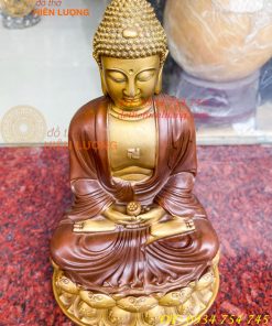 Bộ tượng phật ta bà tam thánh bằng đồng áo nâu cao 30cm, nặng 7,5kg