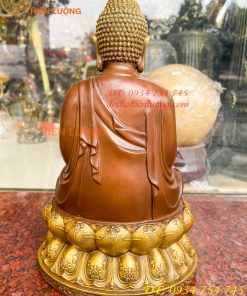 Bộ tượng phật ta bà tam thánh bằng đồng áo nâu cao 30cm, nặng 7,5kg