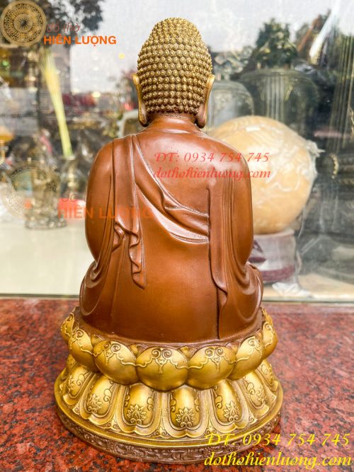 Bộ tượng phật ta bà tam thánh bằng đồng áo nâu cao 30cm, nặng 7,5kg