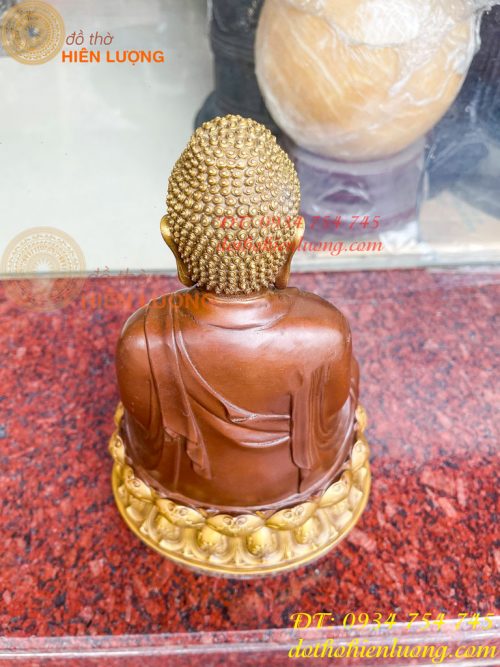 Bộ tượng phật ta bà tam thánh bằng đồng áo nâu cao 30cm, nặng 7,5kg