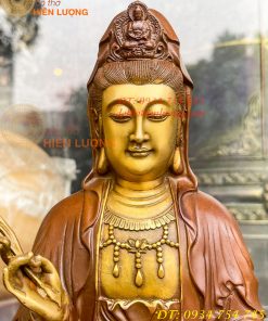Bộ tượng phật ta bà tam thánh bằng đồng áo nâu cao 30cm, nặng 7,5kg