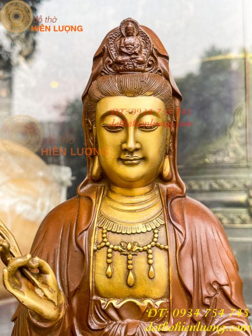 Bộ tượng phật ta bà tam thánh bằng đồng áo nâu cao 30cm, nặng 7,5kg