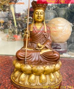 Bộ tượng phật ta bà tam thánh bằng đồng áo nâu cao 30cm, nặng 7,5kg