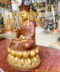 Bộ tượng phật ta bà tam thánh bằng đồng áo nâu cao 30cm, nặng 7,5kg