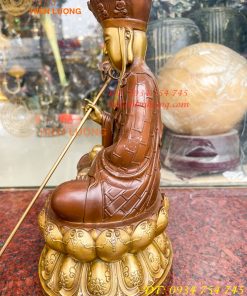 Bộ tượng phật ta bà tam thánh bằng đồng áo nâu cao 30cm, nặng 7,5kg