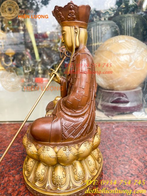 Bộ tượng phật ta bà tam thánh bằng đồng áo nâu cao 30cm, nặng 7,5kg