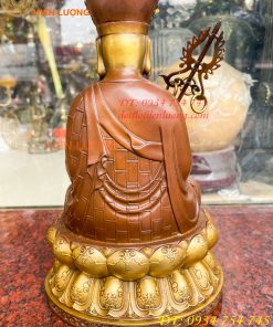 Bộ tượng phật ta bà tam thánh bằng đồng áo nâu cao 30cm, nặng 7,5kg