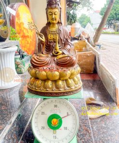 Bộ Tượng Phật Ta Bà Tam Thánh Bằng Đồng Áo Nâu Cao 40cm