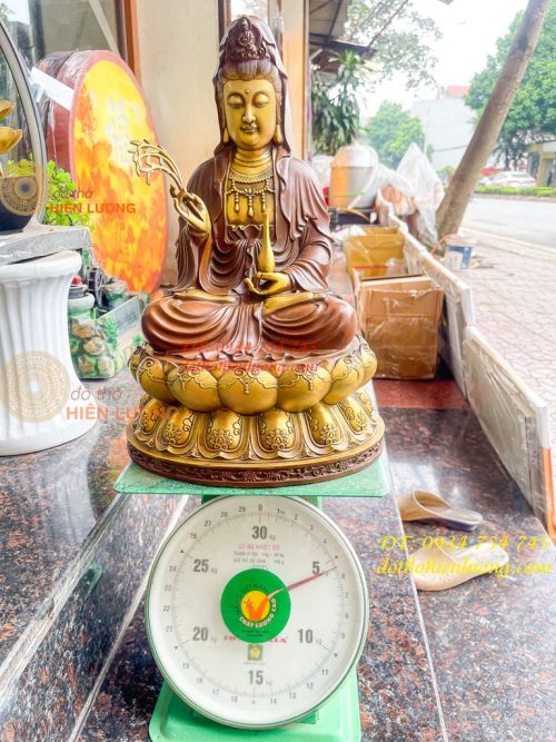 Bộ Tượng Phật Ta Bà Tam Thánh Bằng Đồng Áo Nâu Cao 40cm
