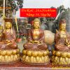 Bộ Tượng Phật Ta Bà Tam Thánh Bằng Đồng Áo Nâu Cao 40cm