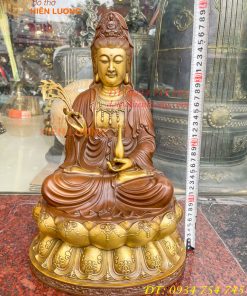 Bộ Tượng Phật Ta Bà Tam Thánh Bằng Đồng Áo Nâu Cao 40cm