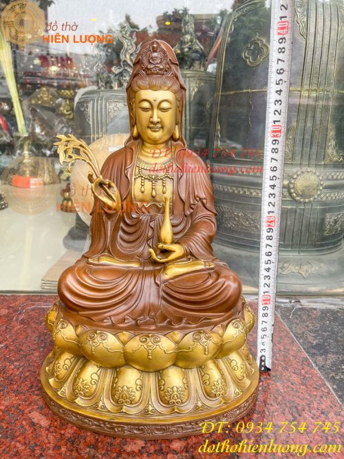 Bộ Tượng Phật Ta Bà Tam Thánh Bằng Đồng Áo Nâu Cao 40cm