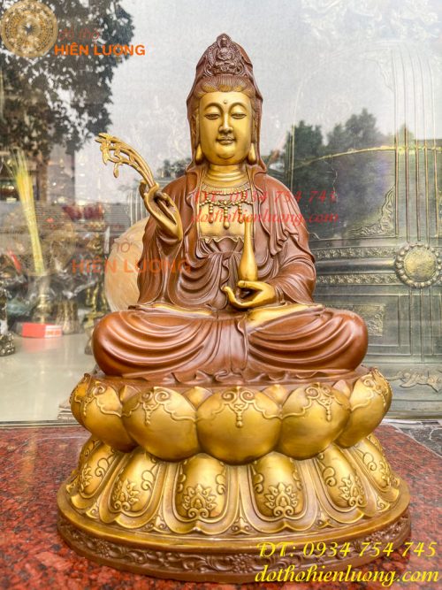 Bộ Tượng Phật Ta Bà Tam Thánh Bằng Đồng Áo Nâu Cao 40cm