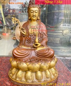Bộ Tượng Phật Ta Bà Tam Thánh Bằng Đồng Áo Nâu Cao 40cm