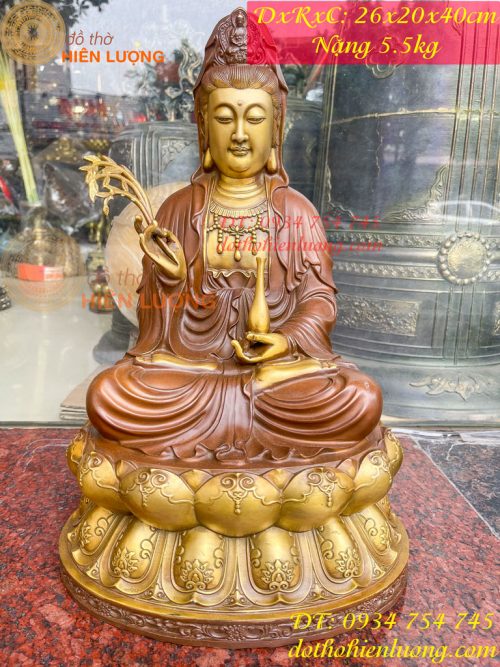 Bộ Tượng Phật Ta Bà Tam Thánh Bằng Đồng Áo Nâu Cao 40cm