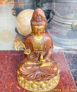 Bộ Tượng Phật Ta Bà Tam Thánh Bằng Đồng Áo Nâu Cao 40cm