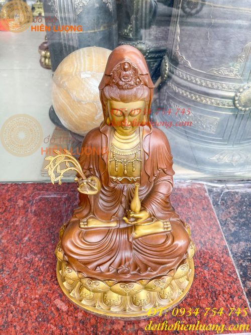 Bộ Tượng Phật Ta Bà Tam Thánh Bằng Đồng Áo Nâu Cao 40cm