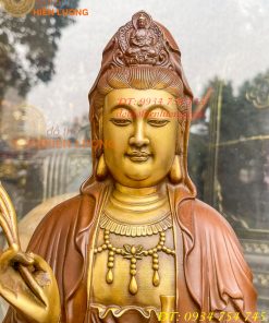 Bộ Tượng Phật Ta Bà Tam Thánh Bằng Đồng Áo Nâu Cao 40cm