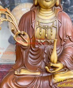 Bộ Tượng Phật Ta Bà Tam Thánh Bằng Đồng Áo Nâu Cao 40cm