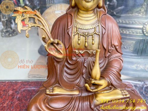 Bộ Tượng Phật Ta Bà Tam Thánh Bằng Đồng Áo Nâu Cao 40cm