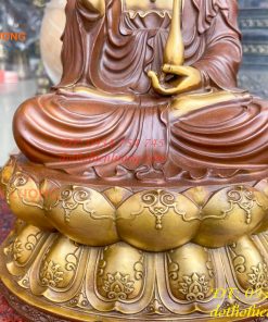 Bộ Tượng Phật Ta Bà Tam Thánh Bằng Đồng Áo Nâu Cao 40cm