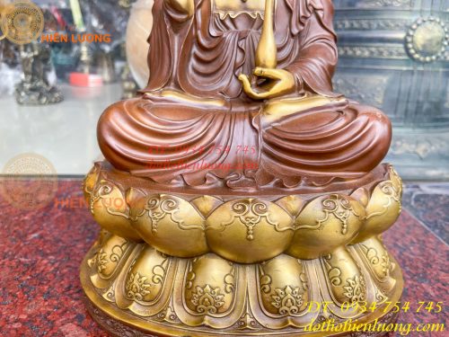 Bộ Tượng Phật Ta Bà Tam Thánh Bằng Đồng Áo Nâu Cao 40cm