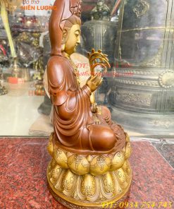 Bộ Tượng Phật Ta Bà Tam Thánh Bằng Đồng Áo Nâu Cao 40cm