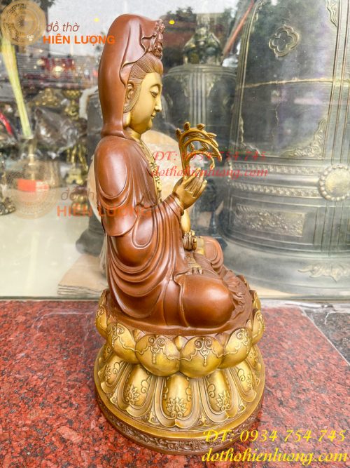 Bộ Tượng Phật Ta Bà Tam Thánh Bằng Đồng Áo Nâu Cao 40cm