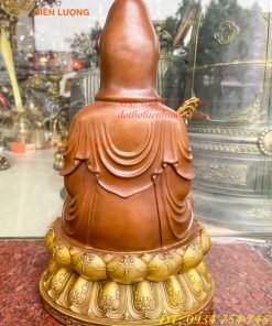 Bộ Tượng Phật Ta Bà Tam Thánh Bằng Đồng Áo Nâu Cao 40cm