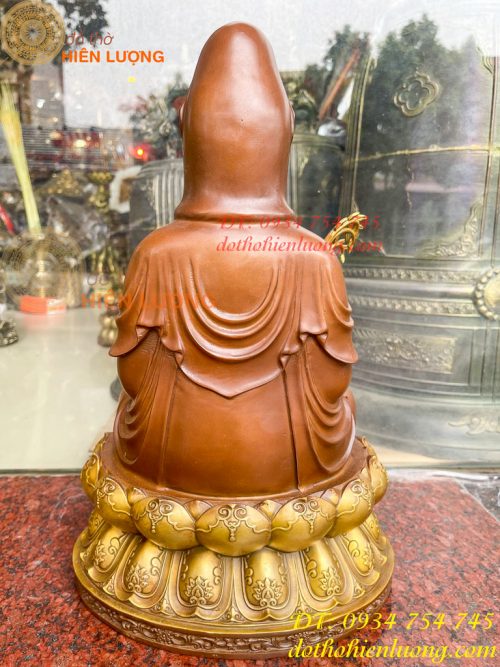 Bộ Tượng Phật Ta Bà Tam Thánh Bằng Đồng Áo Nâu Cao 40cm